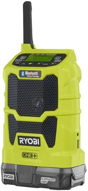 Ryobi Akku Bluetooth Radio R18R-0 (ohne Akku + Ladegerät, Baustellenradio 18 V, Werkstattradio mit U