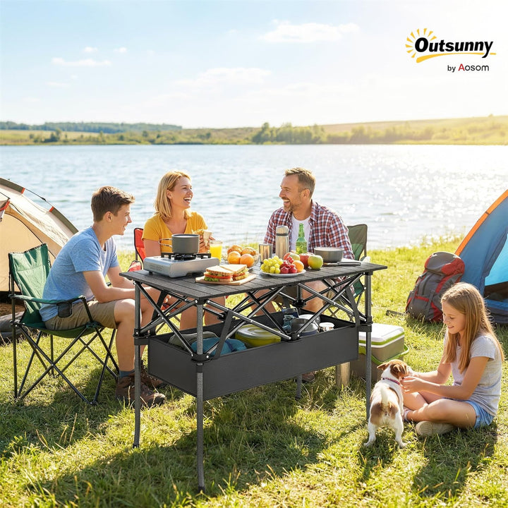 Outsunny Campingtisch Klapptisch mit Netzfach, Tragetasche, Gartentisch aus Aluminium Falttisch Beis