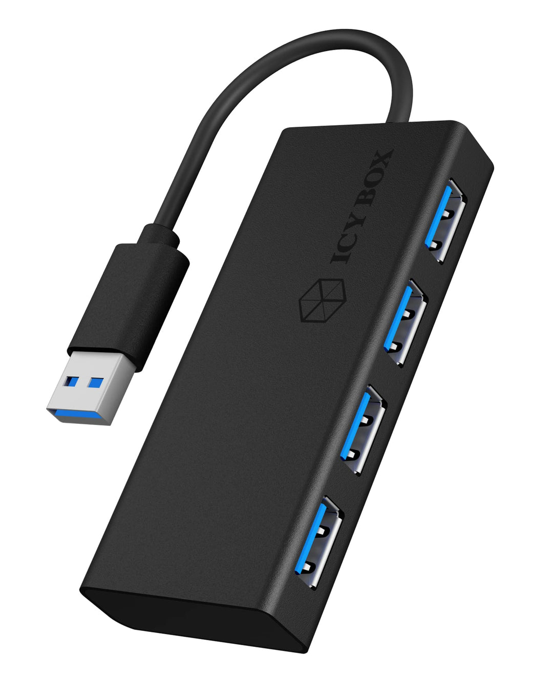 Icy Box IB-AC6104-B 4-fach USB 3.0 Hub (4x USB 3.0 Anschlüsse), integriertes USB-Kabel, 5 V Stromans