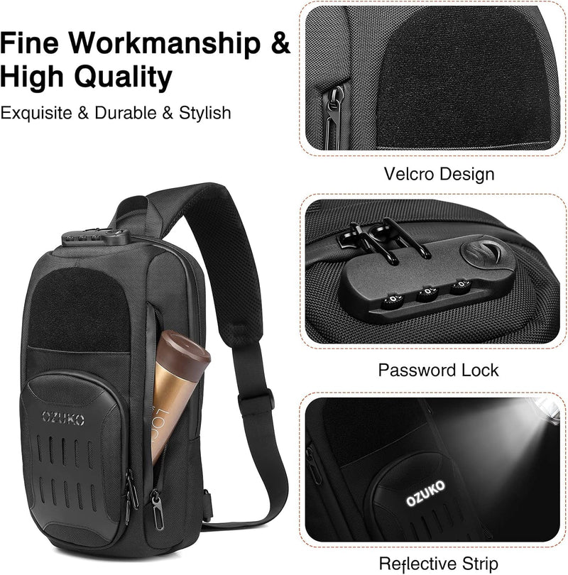 FANDARE Brusttasche Herren Sling Rucksack mit USB-Ladeanschluss Geschäft Klein Daypacks Schultertasc