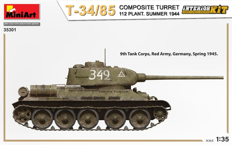 Mini Art 35301 1:35 T-34/85 Comp.Turm 112 Som.1944 Int. - originalgetreue Nachbildung, Modellbau, Pl