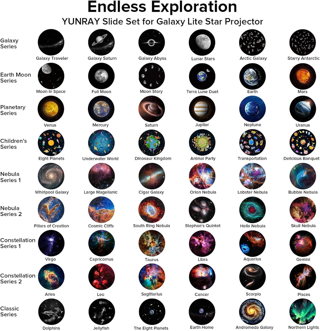 YUNRAY Sternenhimmel Projektor Scheiben - Ultra HD Discs Set, kompatibel mit YUNRAY Galaxy Lite Star