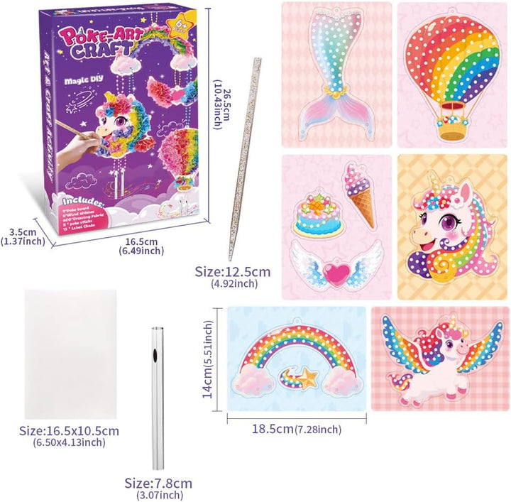 JOYVOVO Poke Art Bastelset Mädchen ab 6 Jahre, Einhorn DIY Kreativset mit 9 Mustern & 600+ Stoffen,