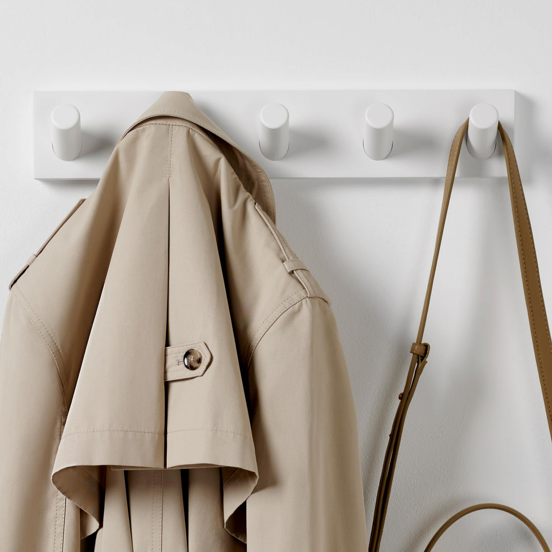 LARHN Garderobenleiste Weiss mit 5 Haken XL, 42cm - Wandgarderobe, Jackenhalter Wand, Hakenleiste Ga