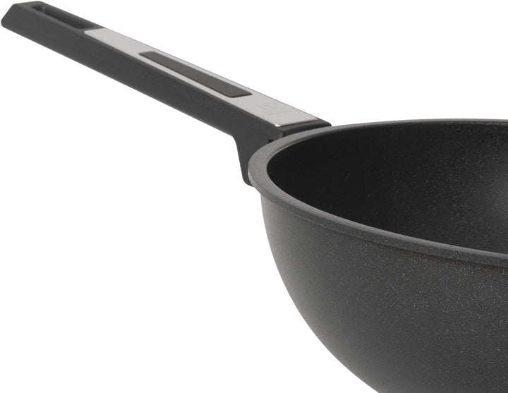 SKK grosser 2-tlg. Wok Ø 28 cm mit Griff - ohne Induktion - Aluguss Antihaft Stielwok mit glattem Bo