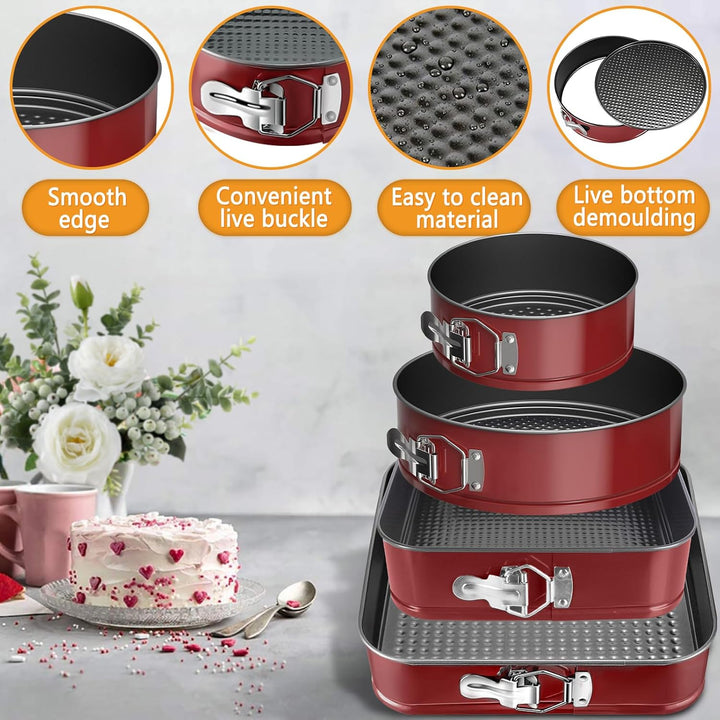 FAMKEEP Springform Kuchenform Set 4 Stück Kuchenformen,Abnehmbarer Flachboden,Auslaufsicher Antihaft