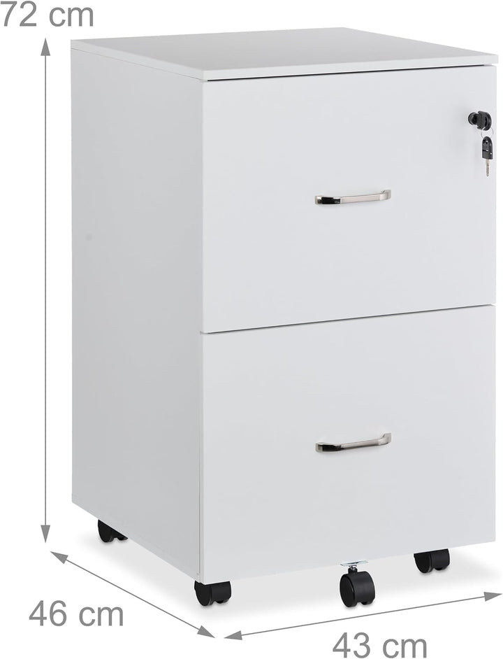 Relaxdays Rollcontainer, 2 Schubladen mit Hängeregister, HxBxT: 72 x 43 x 46 cm, abschliessbarer Akt