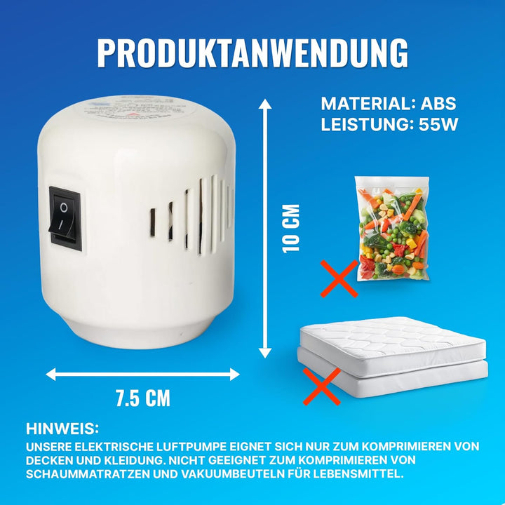 Allyson® Vakuumbeutel für Kleidung mit Pumpe, 10 Stück Wiederverwendbare Aufbewahrungsbeutel Kompres