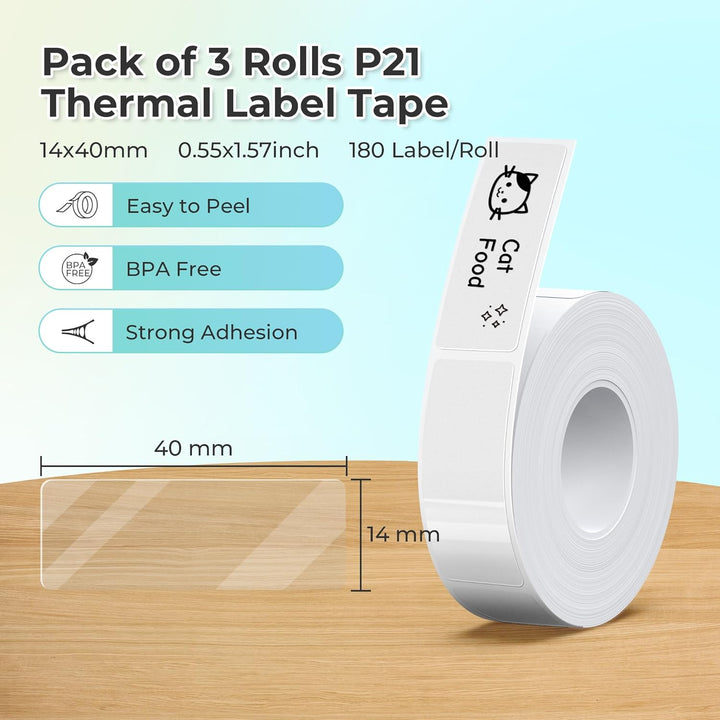 NELKO Original P21 Etikettenband-Ersatz, adaptiertes Etikettendruckpapier, 14 x 40 mm, Standard-lami