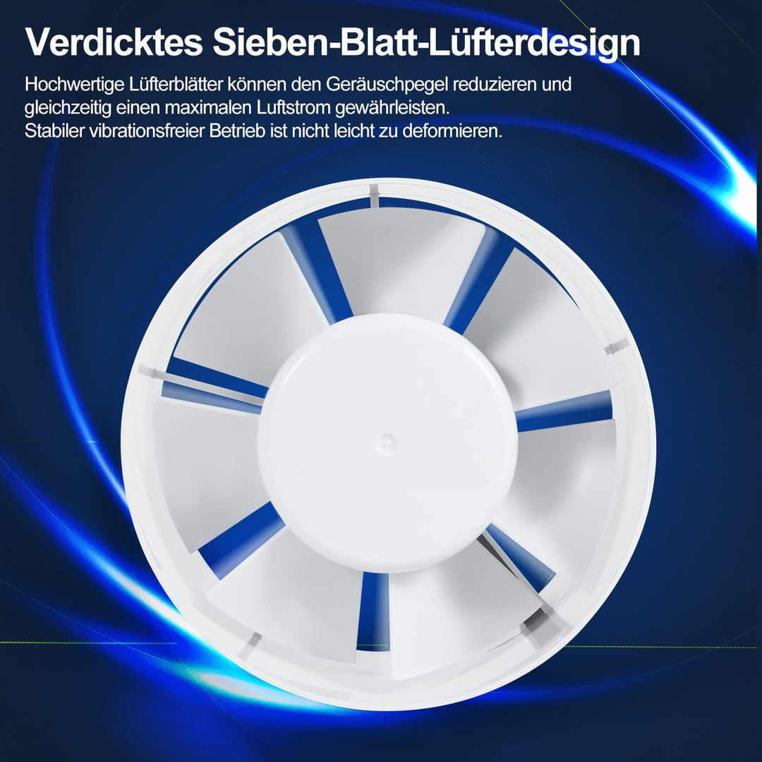 Rohrventilator 150mm mit Rückstauklappe – Starker 320m³/h Abluftventilator für Bad, WC, Küche, Gewäc