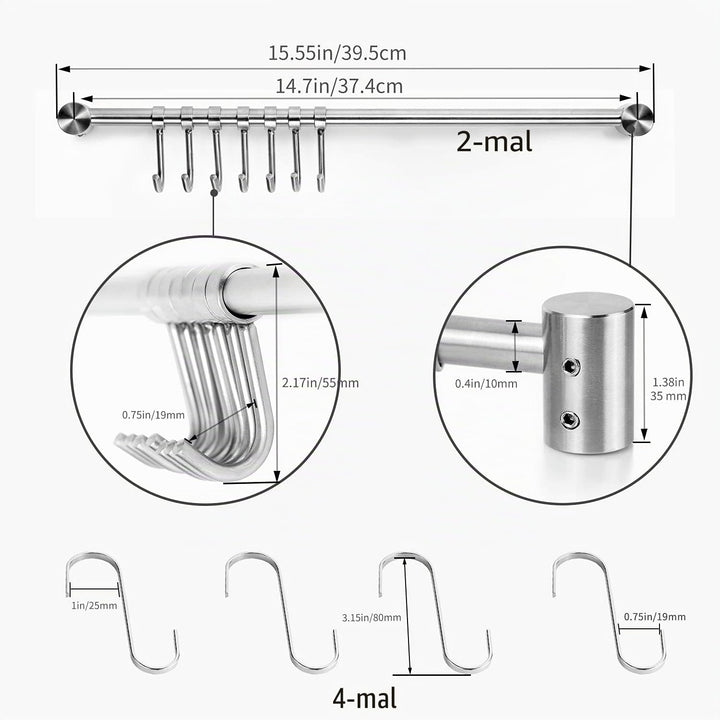 Küchenutensilien-Rack, 2 Stück, 39.6 cm Töpfe und Pfannen, Hängeregal zur Wandmontage, 304 Edelstahl