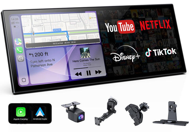 11,26" Wireless CarPlay Bildschirm,Tragbarer CarPlay & Android Auto Display,1080P Rückfahrkamera,Spl
