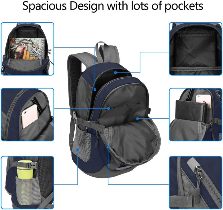 Kleiner Tagesrucksack 20L Radfahren Wanderrucksack Wasserdichter Reiserucksack Leichtgewicht (Marine