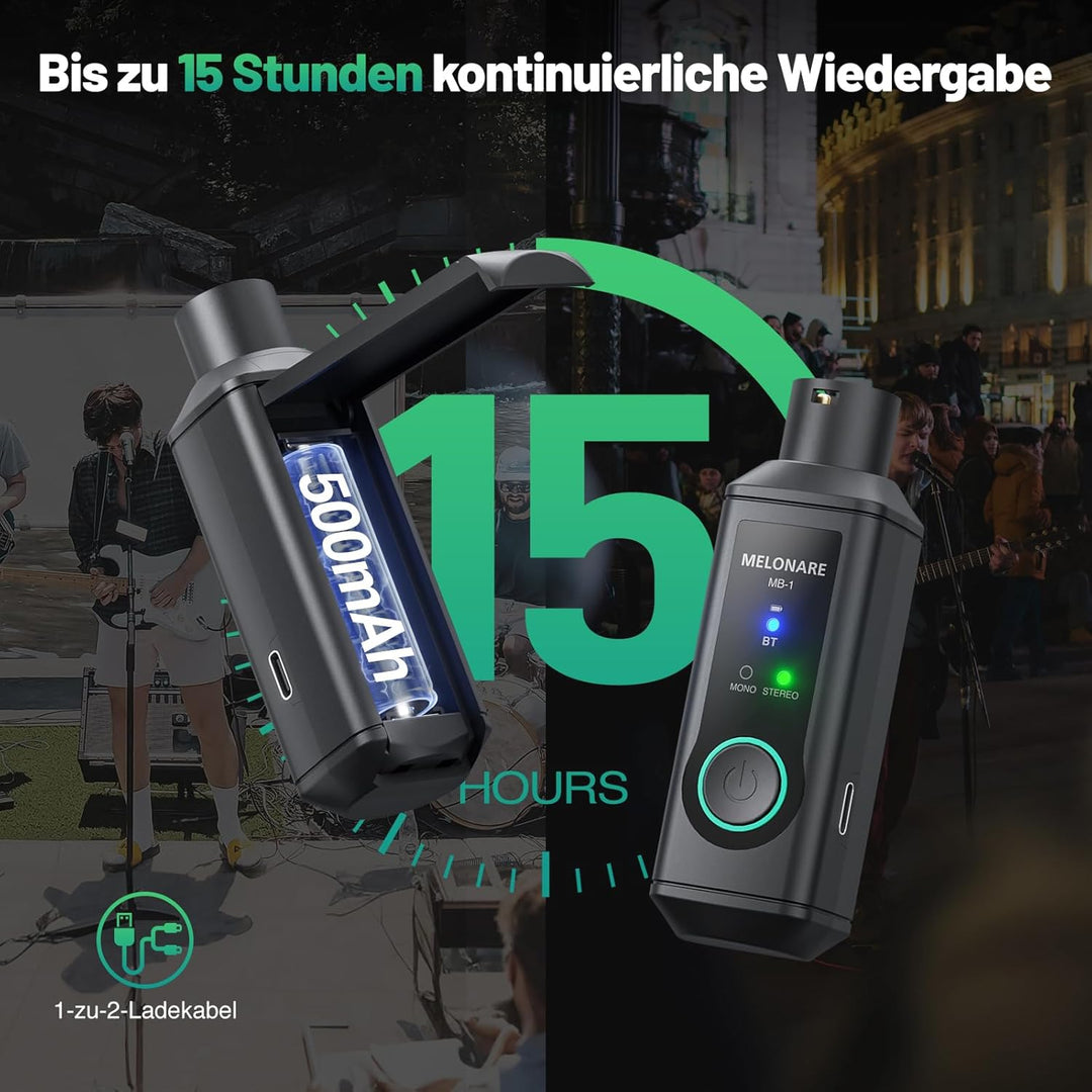 MB-1 Wireless XLR Bluetooth Empfänger, 15 Stunden Akkulaufzeit, BT 5.3, High-Fidelity Audio, Mono/St
