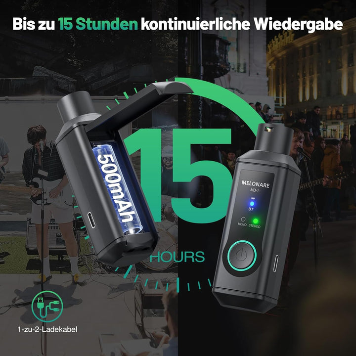 MB-1 Wireless XLR Bluetooth Empfänger, 15 Stunden Akkulaufzeit, BT 5.3, High-Fidelity Audio, Mono/St