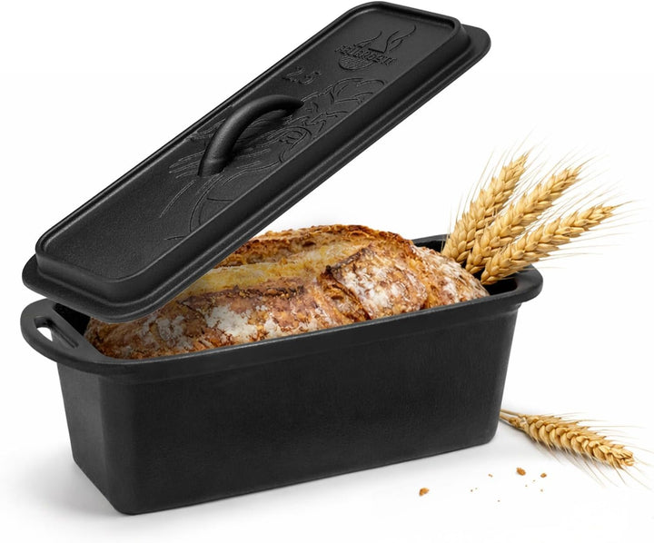 Brotbackform aus Gusseisen 3 Liter mit Deckel - Kastenform ideal für Brot, Kuchen, Dutch Oven Rezept