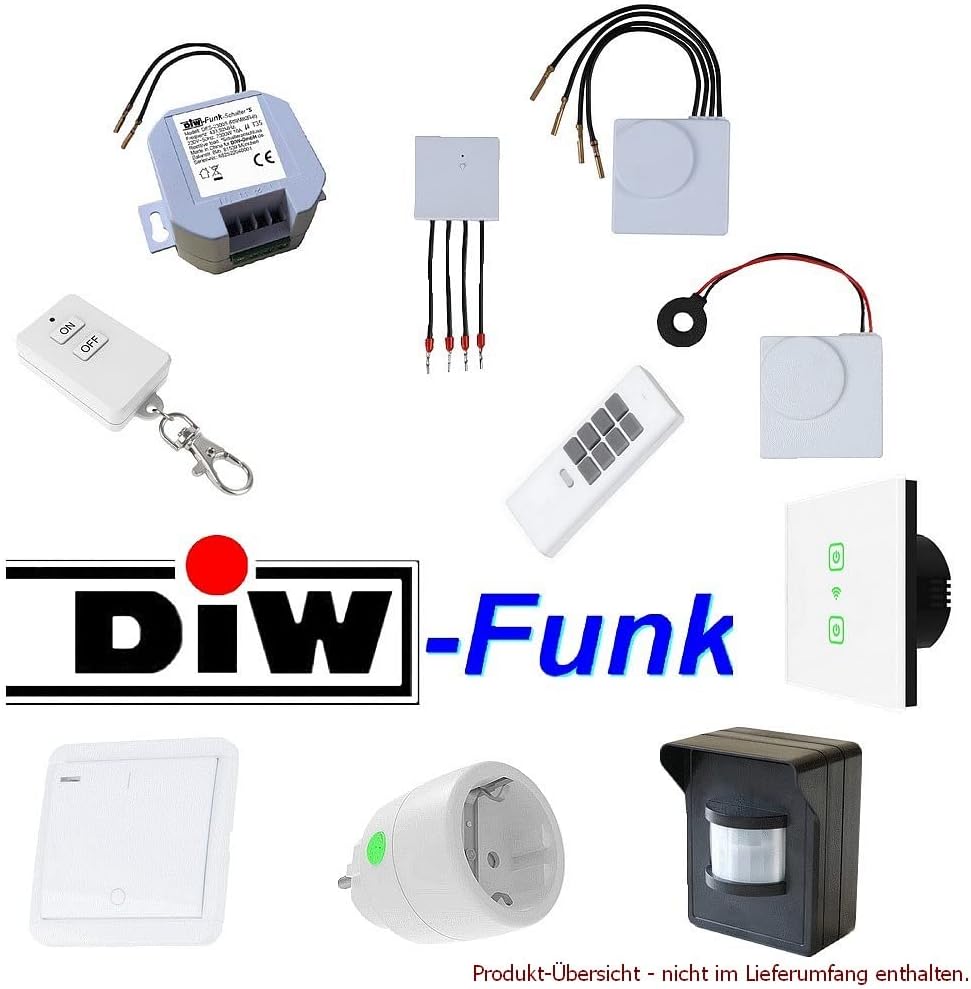 PD-548 DIW-FUNK Set Bewegungsmelder IP44 mit Funk-Einbau Empfänger 230V Funkschalter + Funk-Wandsend