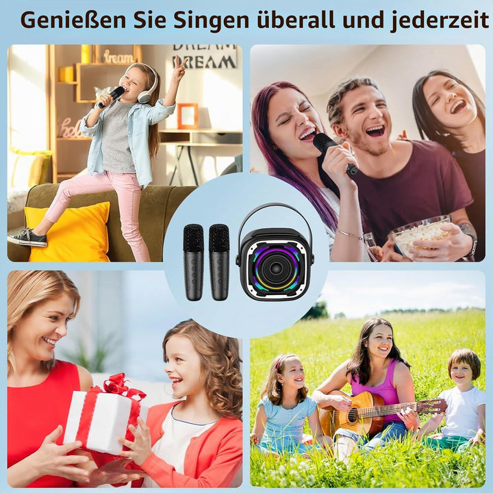 Karaoke-Maschine 2 Mikrofone für Kinder Erwachsene, Bluetooth-Lautsprecher drahtlos mit dynamischem