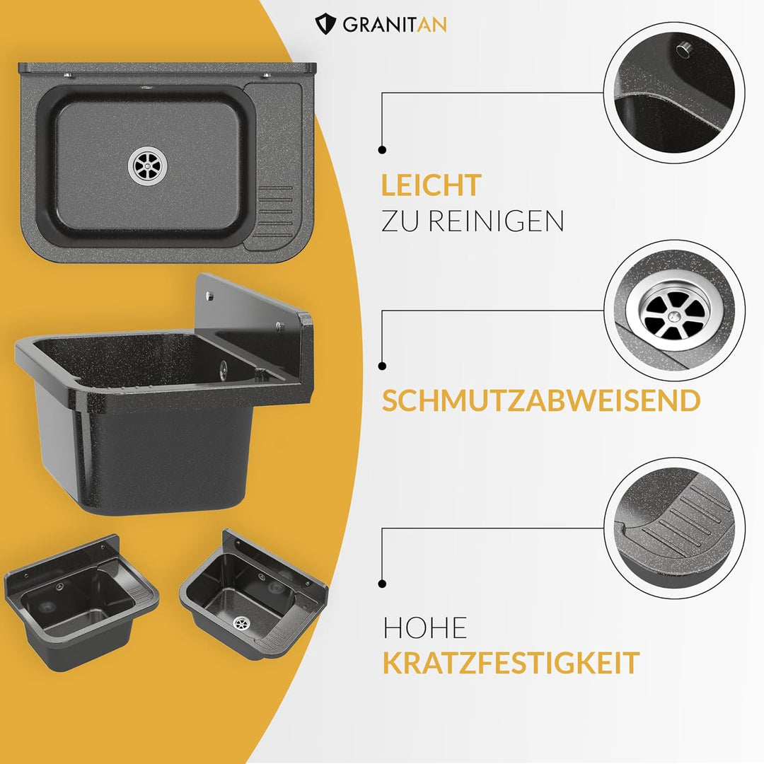 Granitan Ausgussbecken für Garage Keller Werkstatt und Waschküche - Universal Waschtrog mit Siphon -