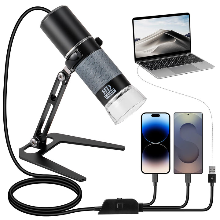 1080P USB-Mikroskop mit Metallständer, 50X-1000X Handheld Digital Mikroskop Kamera Kompatibel mit iP