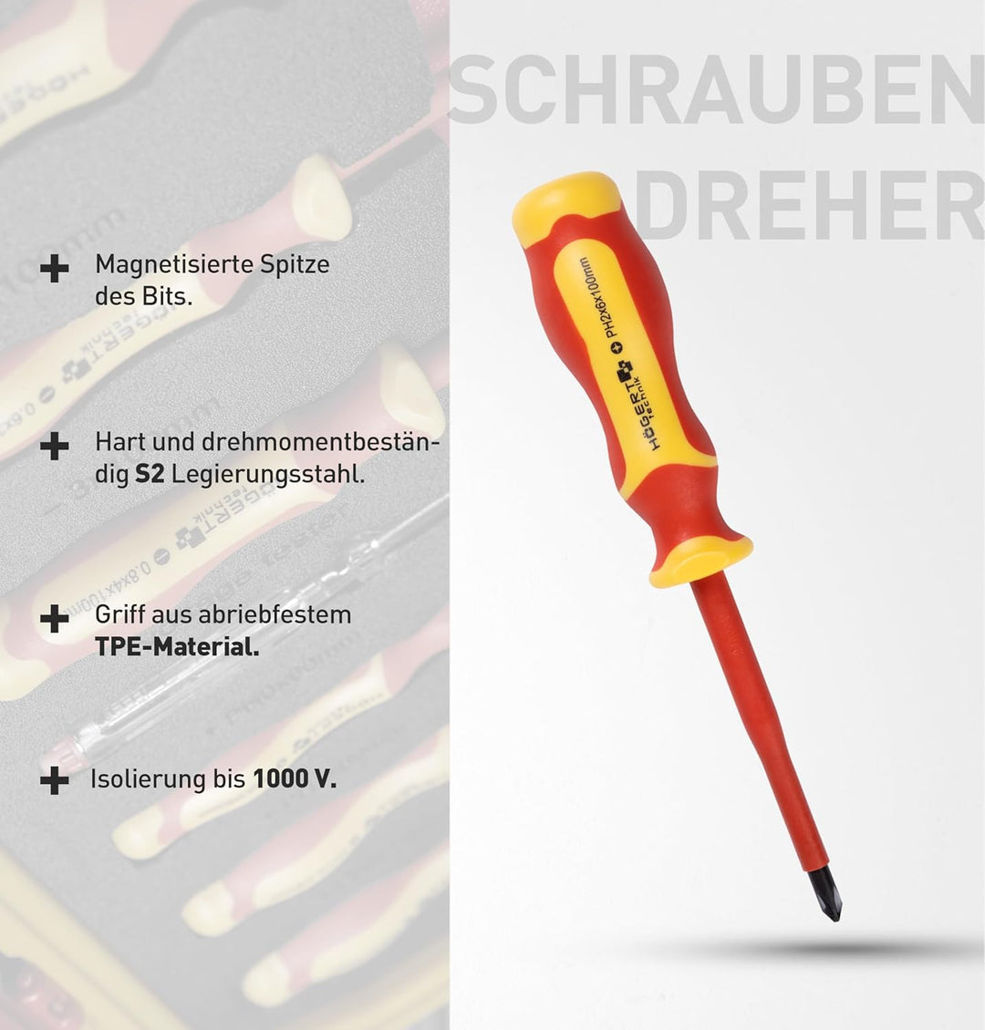 Högert Technik - Isolierter Werkzeugsatz 1000 V, 12-tlg. | Werkzeug Set Elektriker | praktischen Kun