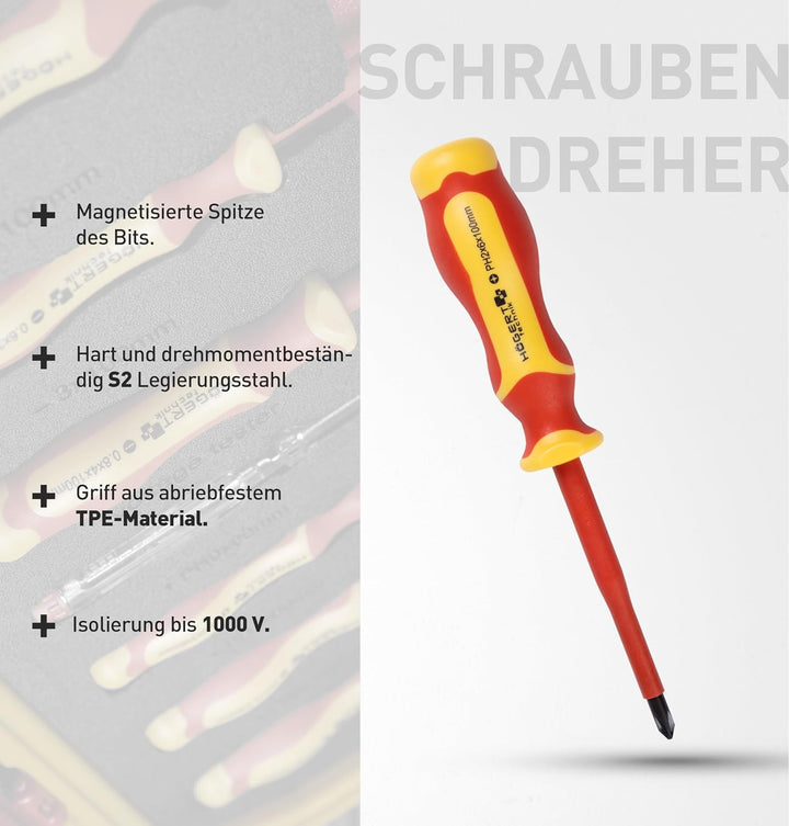 Högert Technik - Isolierter Werkzeugsatz 1000 V, 12-tlg. | Werkzeug Set Elektriker | praktischen Kun