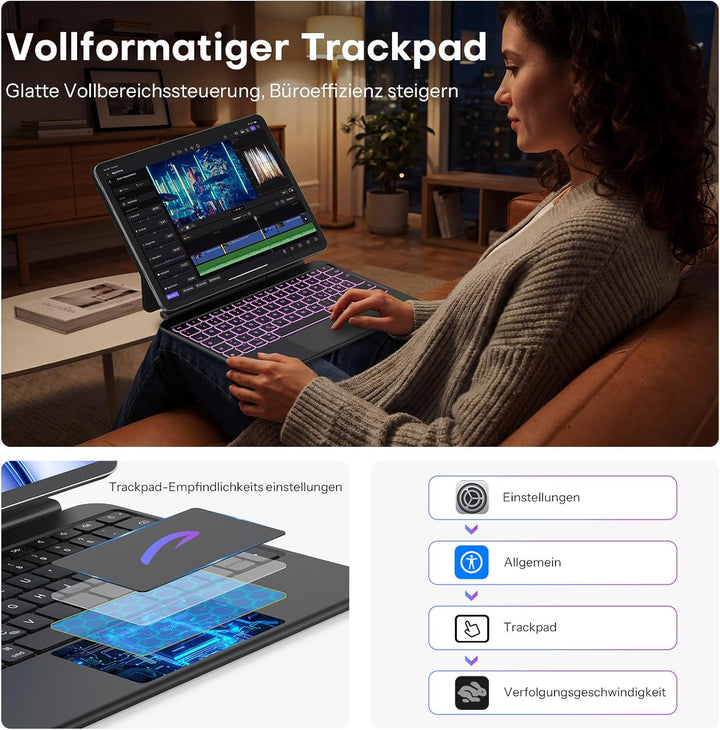 OMOTON Tastatur Hülle für iPad Air 11 Zoll 2026 M4/M3/M2, QWERTZ Deutsches Layout Magnetische Magic
