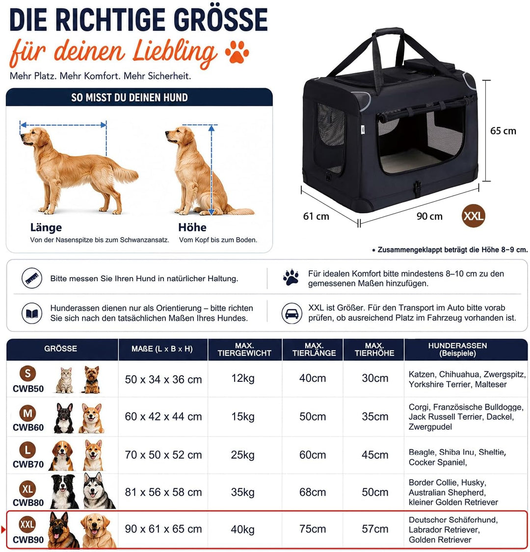 Zedelmaier Hundebox Faltbar Hundetransportbox, XXL 90x65x61cm, robust Transportbox für Hund Gross Hu