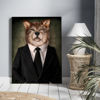 wandmotiv24 Leinwand-Bild Wallstreet Wolf, Grösse 60x45cm, Hochformat, Wandbilder, Dekoration Wohnzi