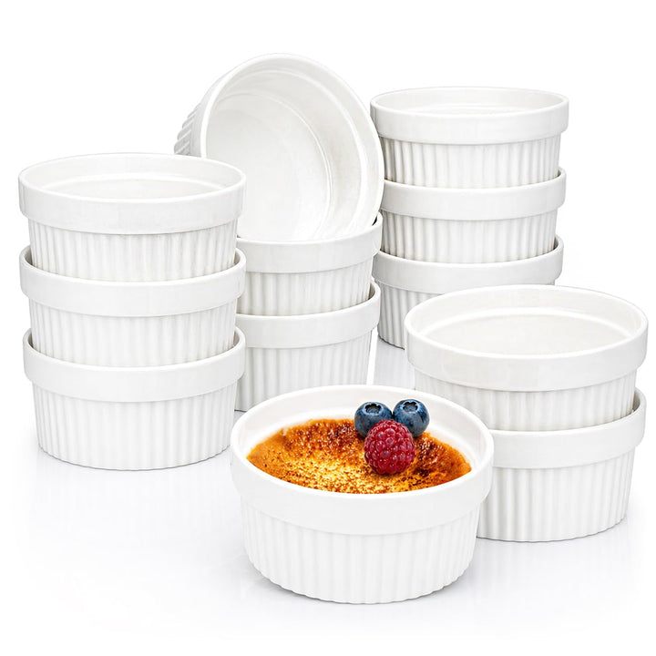COM-FOUR® 12x Soufflé Förmchen - Creme Brulee Schälchen aus Keramik - Ofenfeste Förmchen - Dessertsc