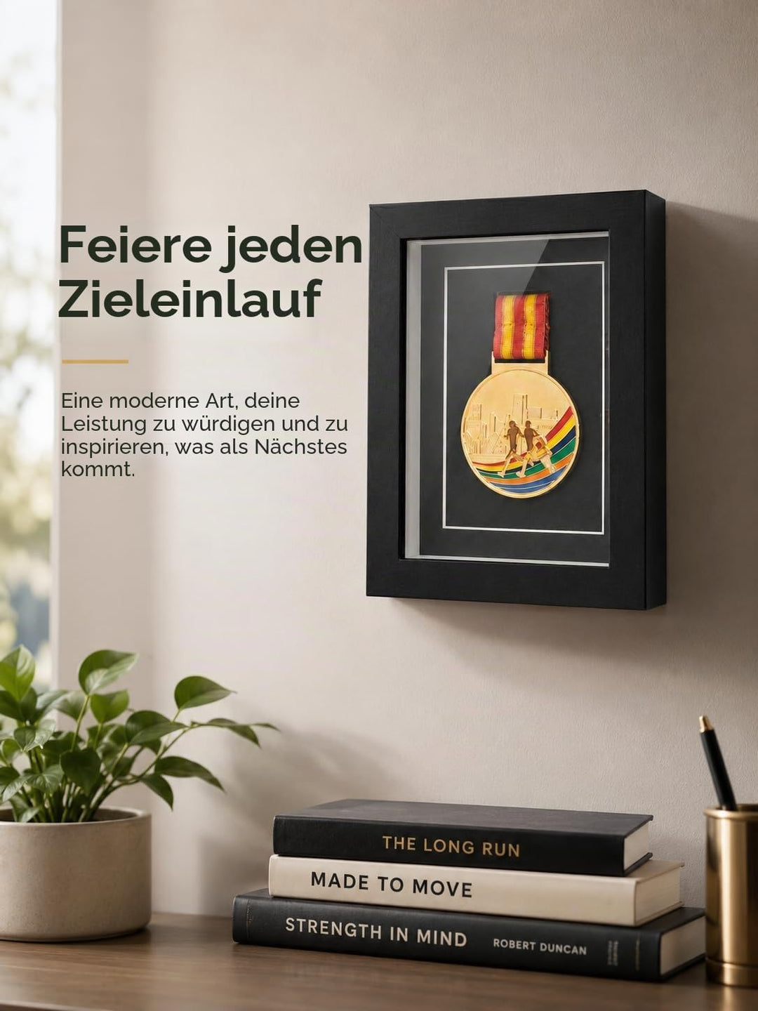 Medaillen-Vitrine – schwarze Holz-Medaillen-Schattenbox mit Glasfront, Militär-Medaillenbox für Spor
