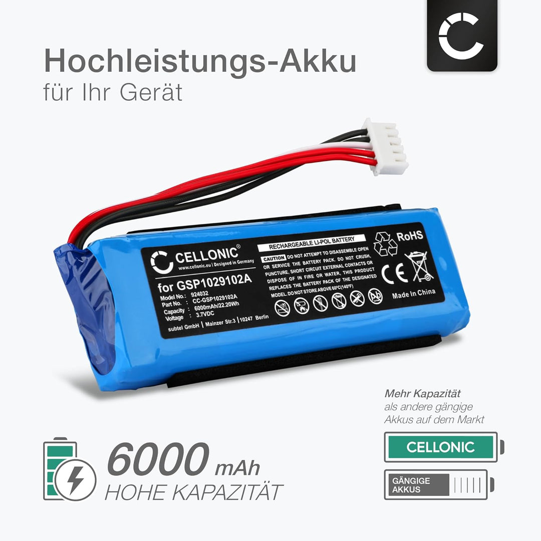 CELLONIC, Lautsprecherakku kompatibel mit JBL Charge 3 (6000mAh, 3.7V) + Werkzeug-Set Ersatzakku GSP