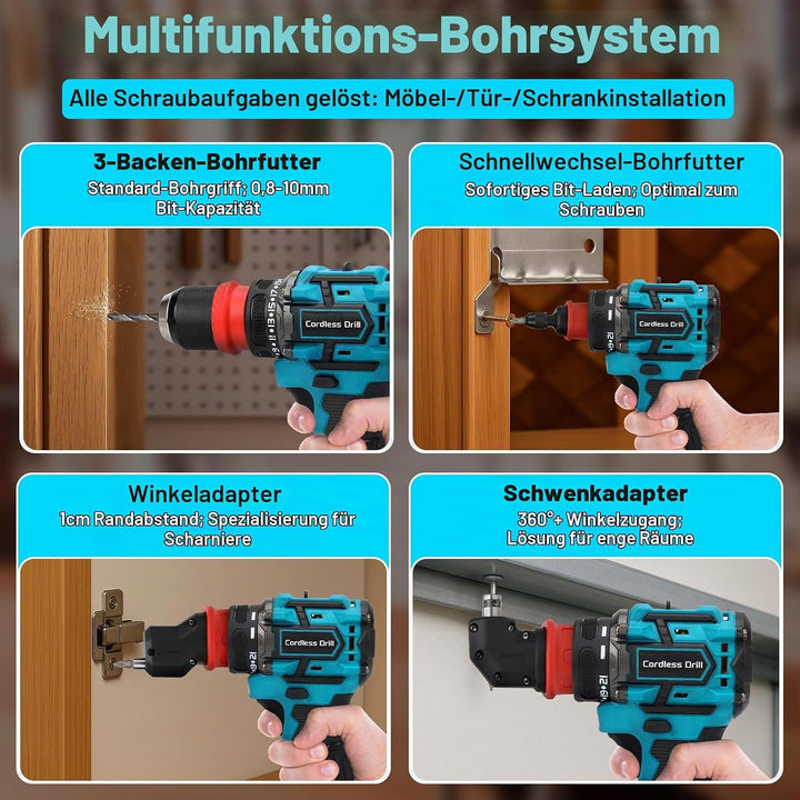 Akku Akkuschrauber für Makita 18V Akku, Verbessert 18V Akku Bohrschrauber Satz für Kleiner Raum, Sch