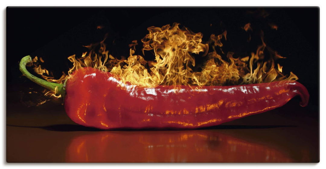 ARTland Leinwandbilder Wandbild Bild auf Leinwand 60x30 cm Chili Feuer Flammen Lebensmittel Essen Ge
