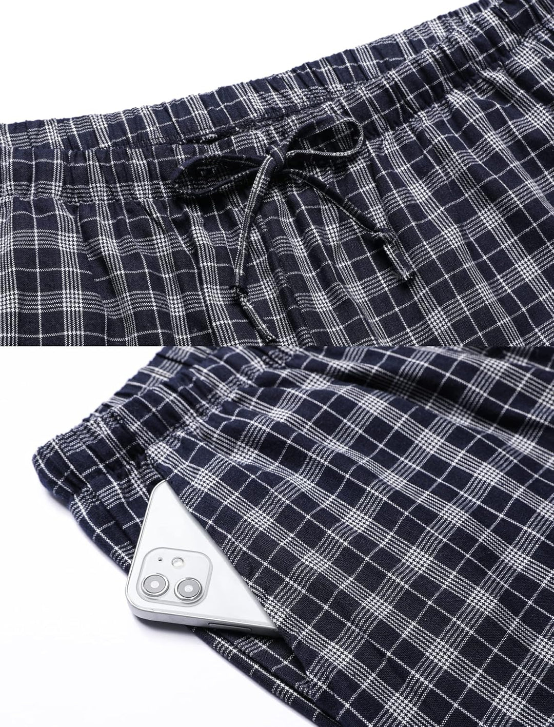 Winovia Herren Schlafanzughose Lang Baumwolle Karierte Pyjamahose Lounge Hose Pyjamaunterteil Freize