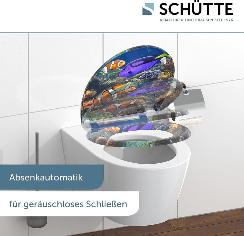 SCHÜTTE WC-Sitz Duroplast SEA LIFE, Toilettensitz mit Absenkautomatik und Schnellverschluss für die