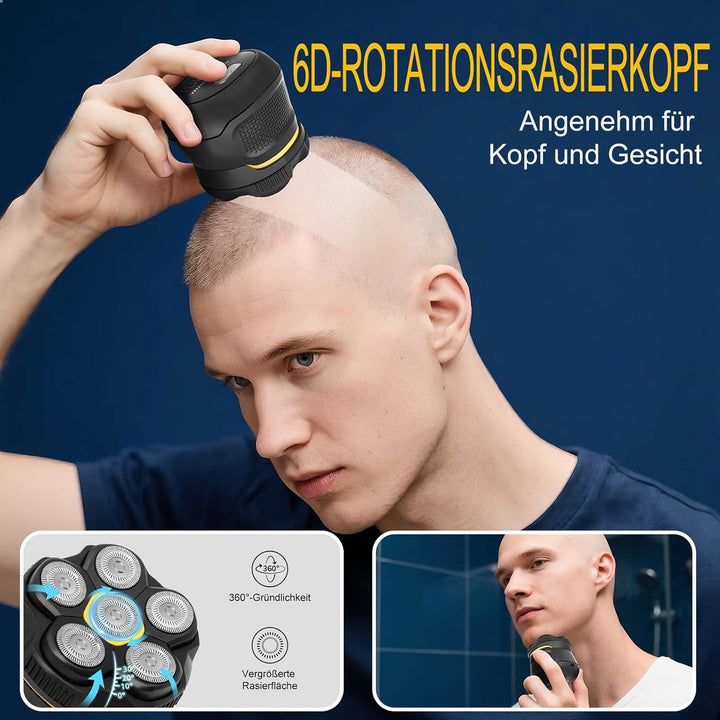 Glatzen Rasierer Herren, Wasserdichter Kopfrasierer mit Typ-C-Schnellladung, Magnetischem Reinigungs