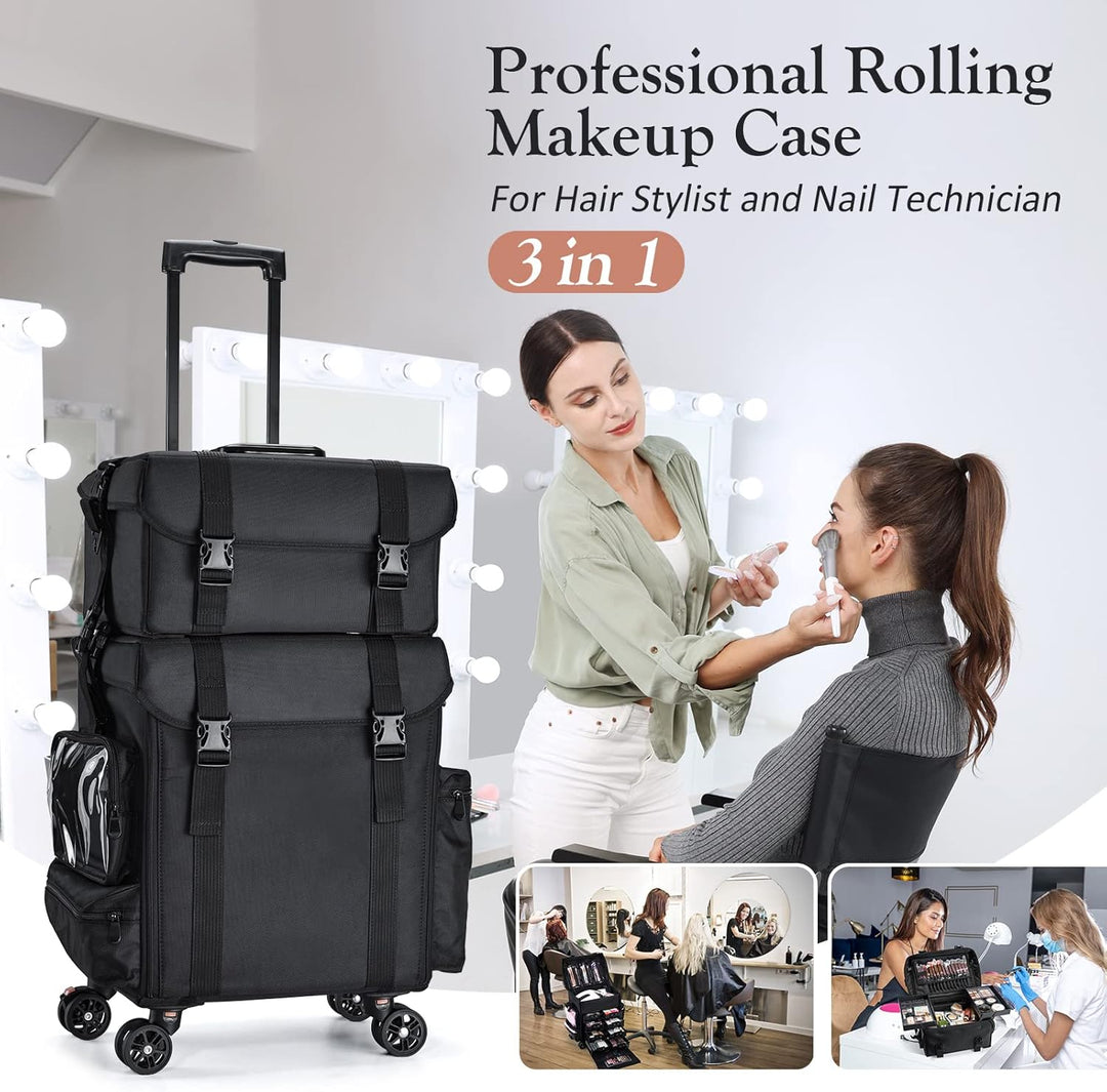 Friseurkoffer mit 8 Schubladen Kosmetik Trolley Kosmetikkoffer 2 in 1 Make up Koffer Nagelkoffer mit