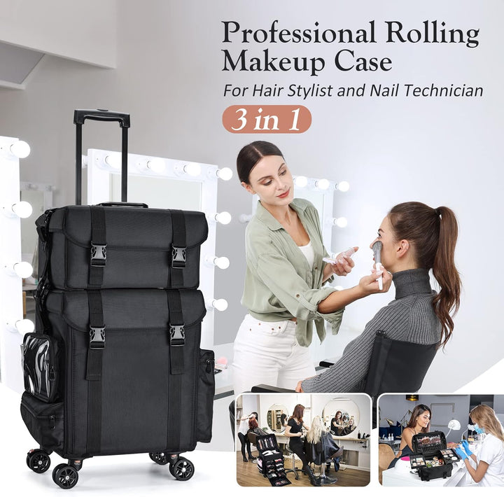 Friseurkoffer mit 8 Schubladen Kosmetik Trolley Kosmetikkoffer 2 in 1 Make up Koffer Nagelkoffer mit