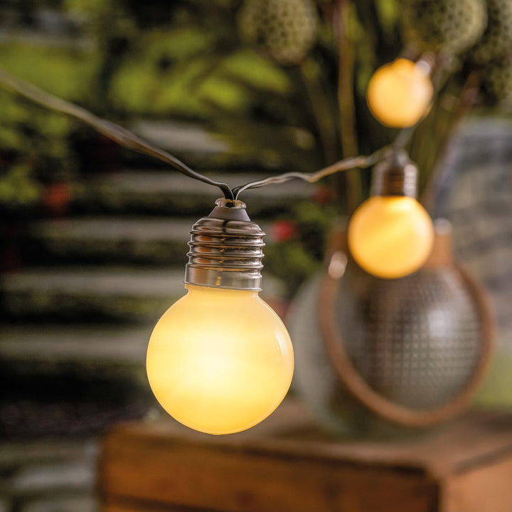 Esotec Solar Glühbirnen Lichterkette Shining Bulbs, 10m, 20 LEDs, warmweiss, Zuleitung 2m, Akku, Sol
