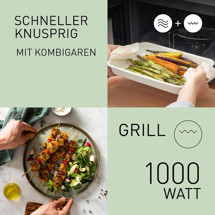 Panasonic NN-GM22QBEPG 20L Grill-Mikrowelle mit Glasplatte und Gitterrost, 800 W, 1000 W Grill, Auft