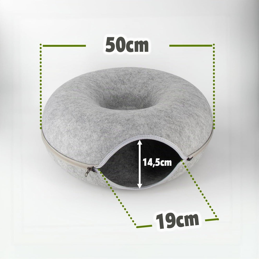 Katzentunnel Katzenhöhle Katzen Donut, Masse 50x50x20cm, Farbe: Grau,aus Filz gefertigt, runde Form,
