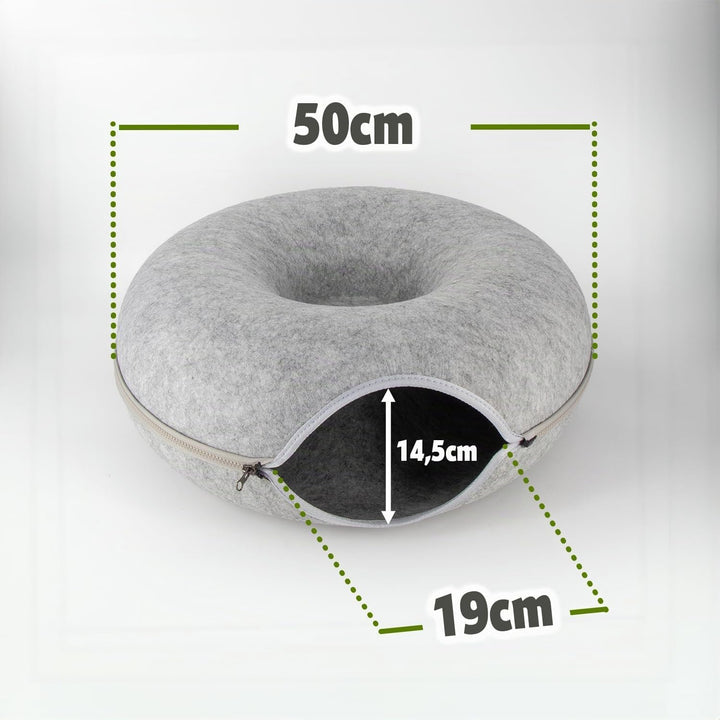 Katzentunnel Katzenhöhle Katzen Donut, Masse 50x50x20cm, Farbe: Grau,aus Filz gefertigt, runde Form,