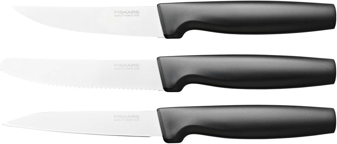 Fiskars Kleines Messer-Set, 3-teilig, Functional Form, Schälmesser, Allzweckmesser & Tischmesser, Fu