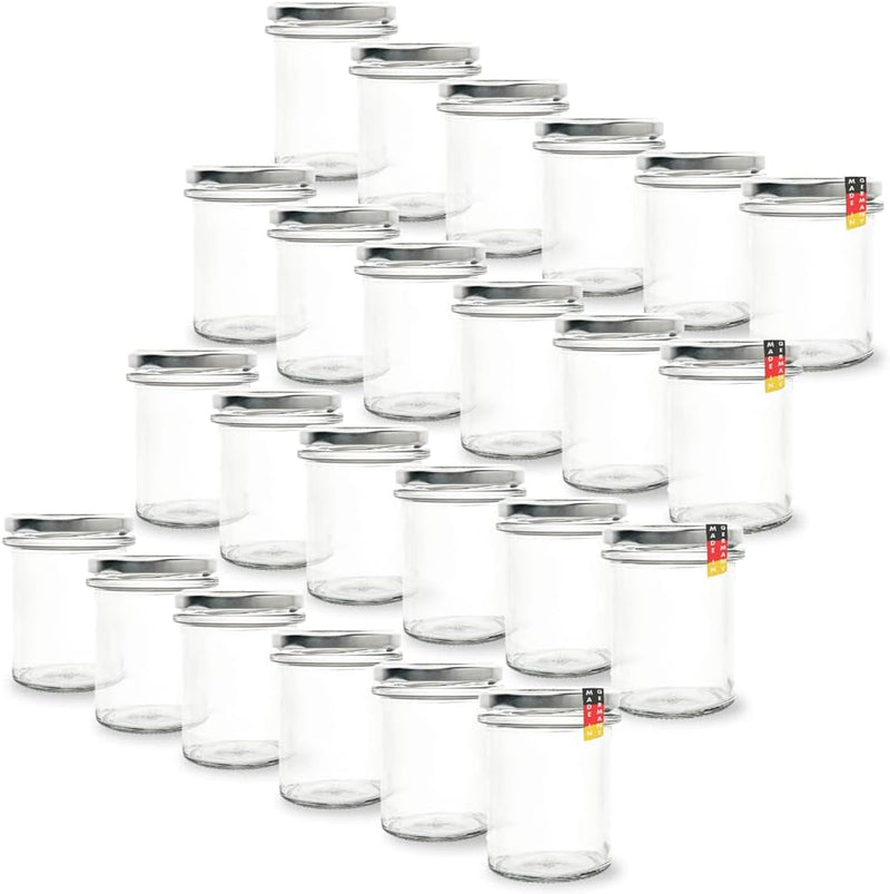 flaschenbauer.de 24er Set Sturzgläser 214 ml inkl. silberne Twist Off Deckel TO66 zum Einmachen von
