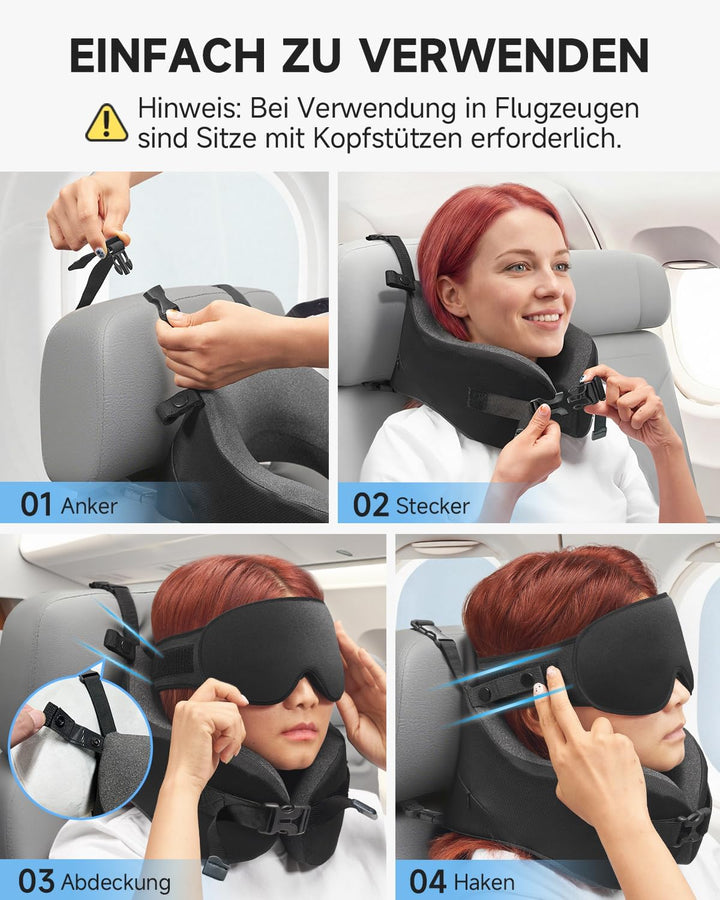 Umisleep Nackenkissen Flugzeug für Langen Flug, mit 3D-Schlafmaske, Nackenkissen Memory Foam 360° St
