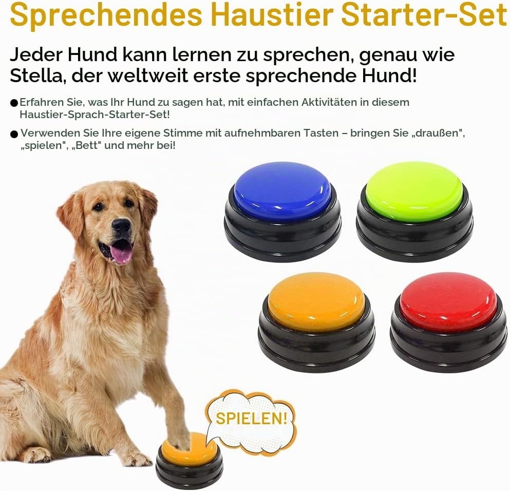 NAVESO Buzzer Mit Aufnahmefunktion Hunde, 4 Stück Answer Buzzers Hund, Buzzer mit Sound, Buzzers Auf