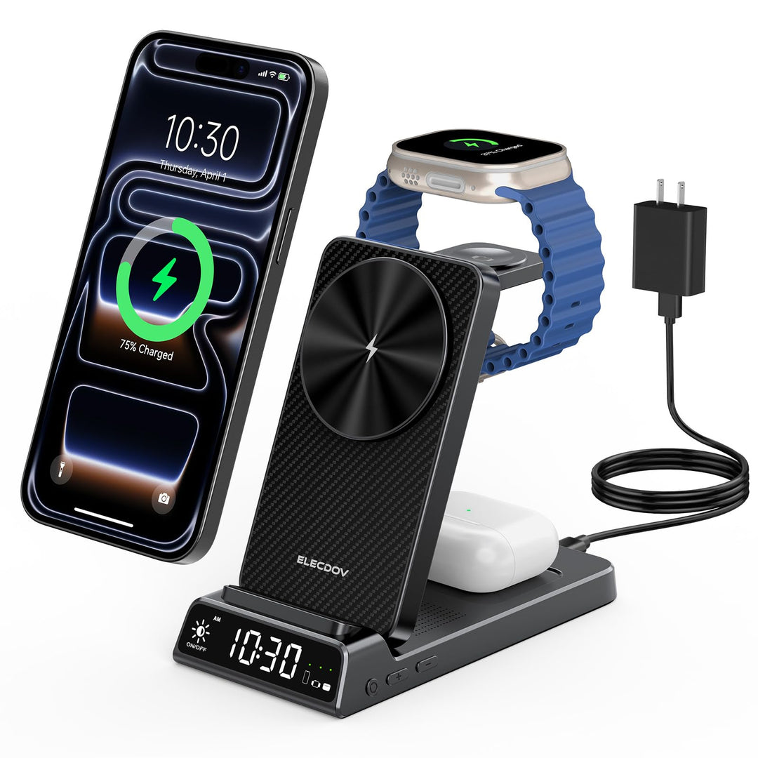 Mag-Safe Ladestation für Apple Watch und iPhone, 3 in 1 Ladestation für Apple, Faltbar Kabelloses La
