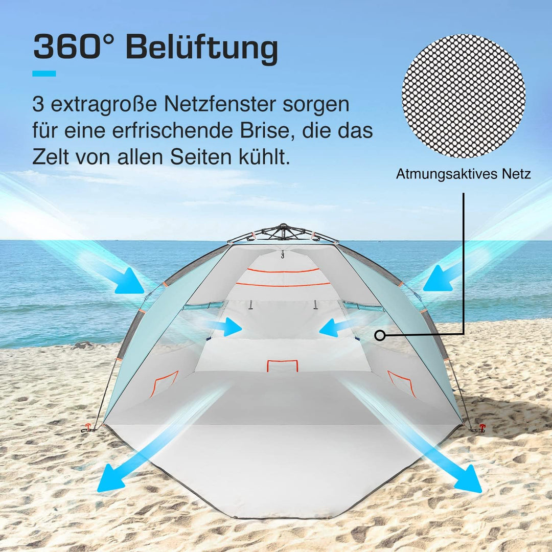 Active Era Luxus Strandzelt mit UV Schutz LSF 50+, Strandmuschel XXL Wasserabweisend, Easy Pitch Auf