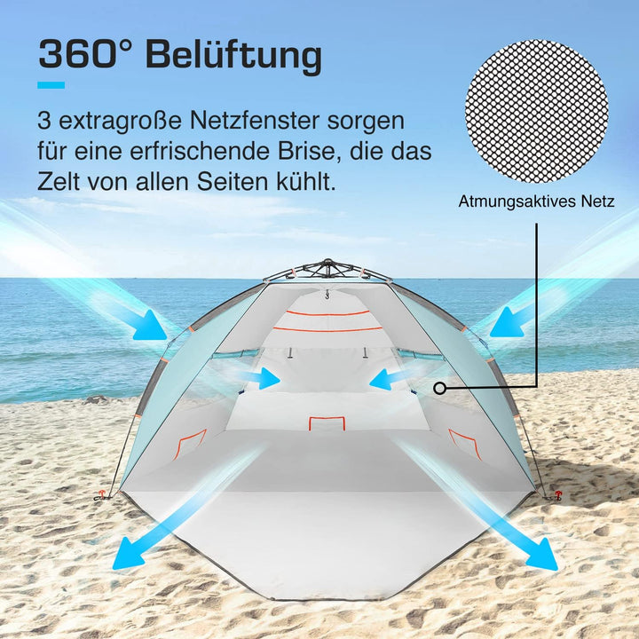Active Era Luxus Strandzelt mit UV Schutz LSF 50+, Strandmuschel XXL Wasserabweisend, Easy Pitch Auf